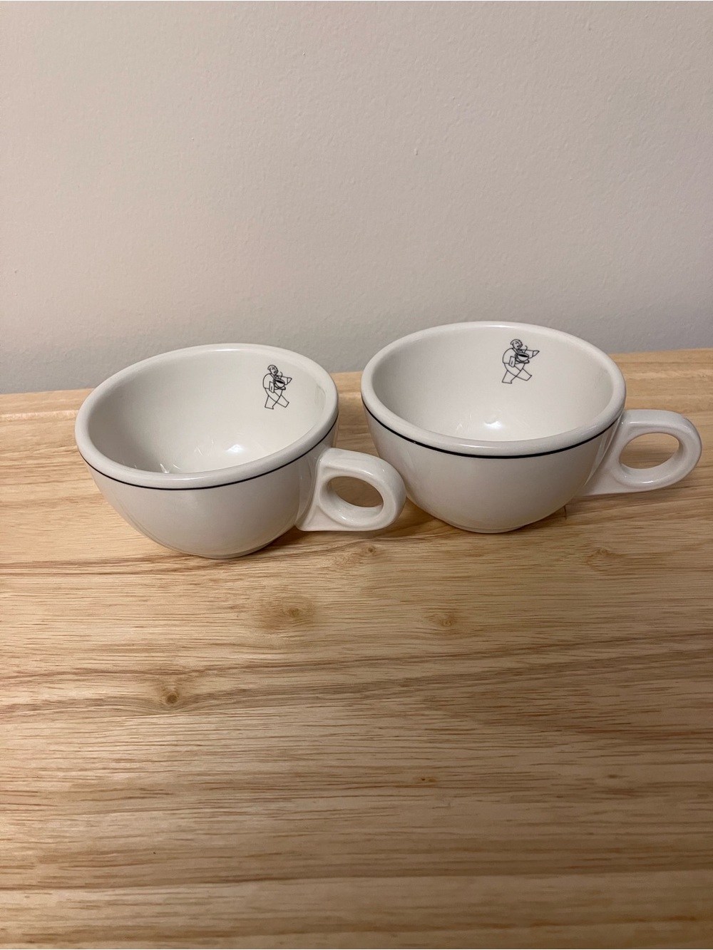 Homer Laughlin USA  2 Coffee Tea Cups  Cafe Bistro Waiter White Black Stripe